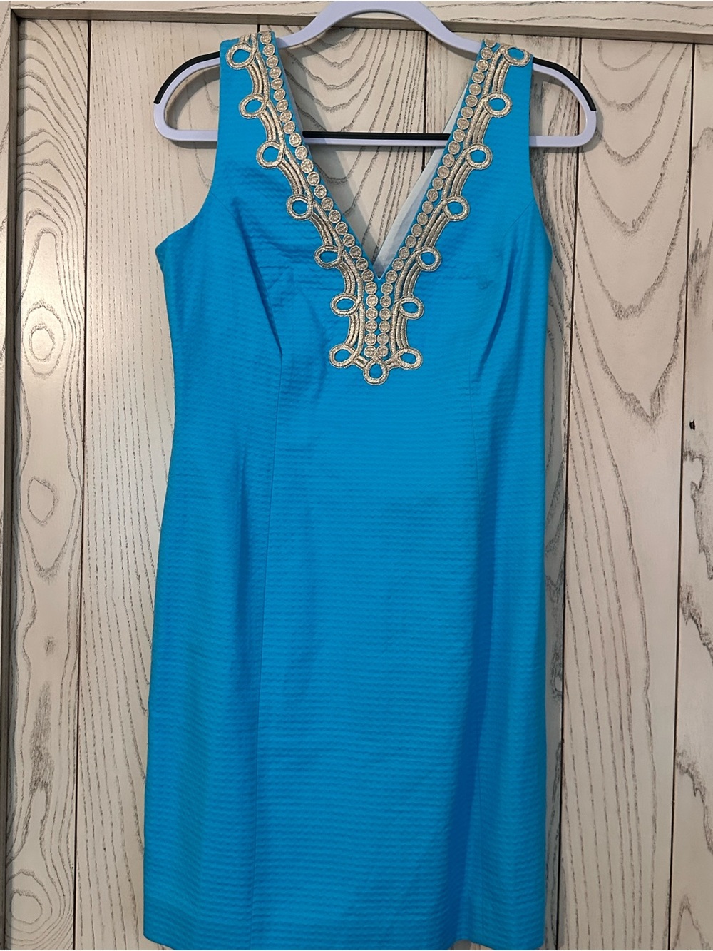 Lilly Pulitzer Bright Turquoise Sleeveless V-Neck Dress with Gold Embellishment